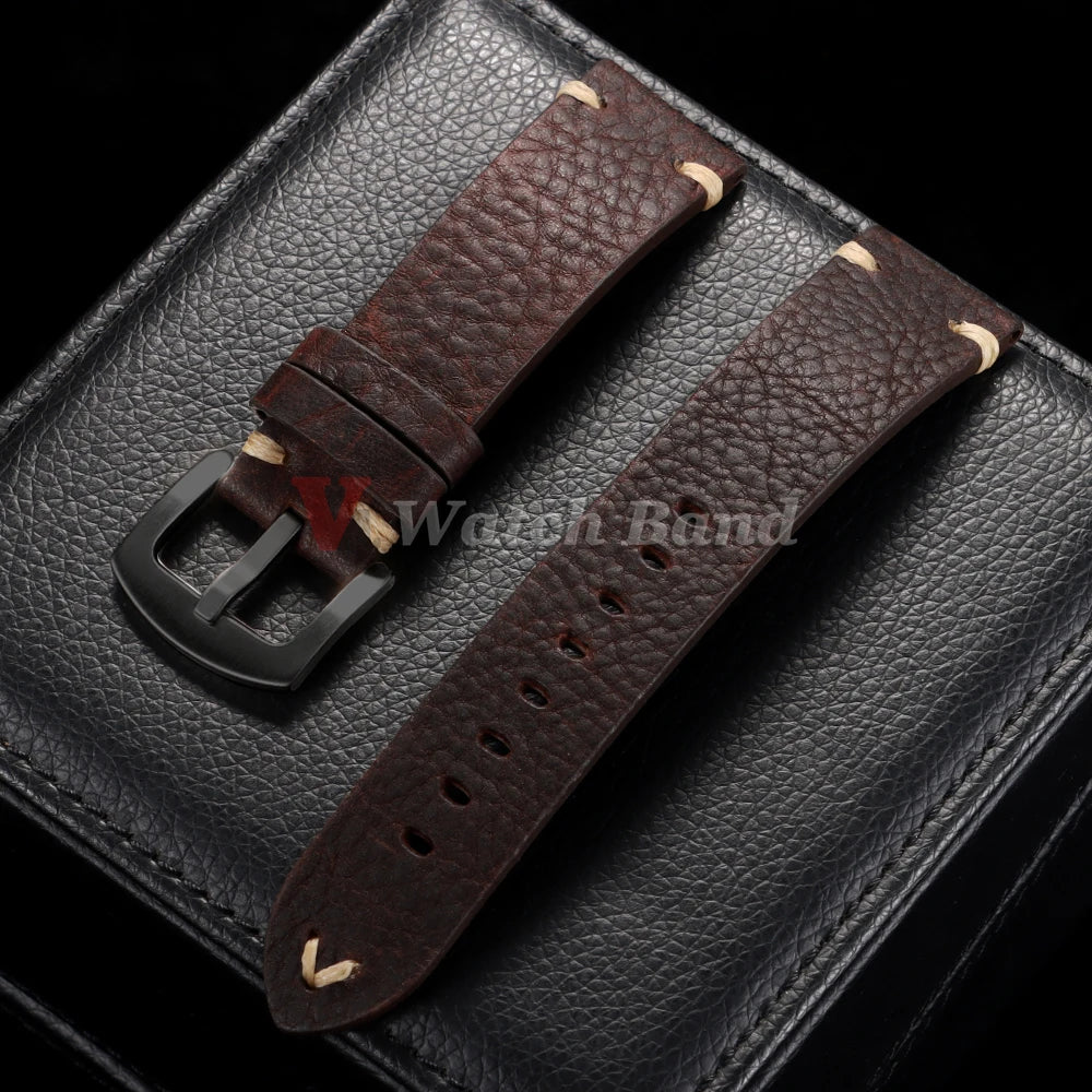 Genuine Cowhide Leather Watch Strap – 18/20/22mm, Vintage, Metal Buckle