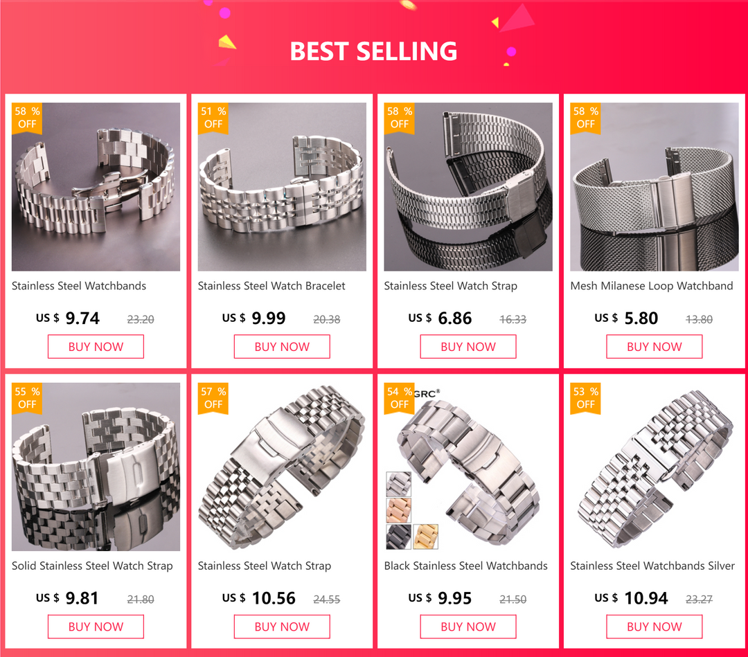 316L Stainless Steel Metal Watch Strap 18–24mm Silver