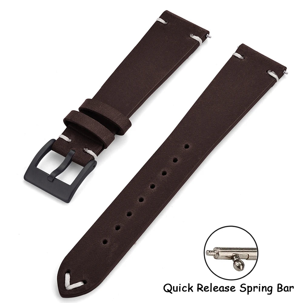 Crazy Horse Vintage Leather Quick-Release Watch Strap (18-22mm)