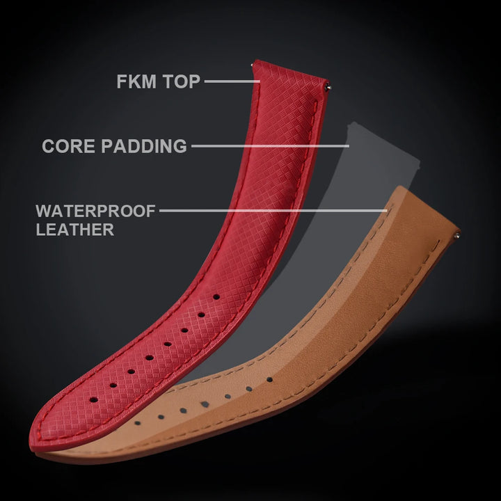 New Design 18mm 19mm 20mm 22mm Sailcloth Strap FKM TOP+Leather Base Rubber Watch Bands Perfectly Matched With Any Brand of Watch