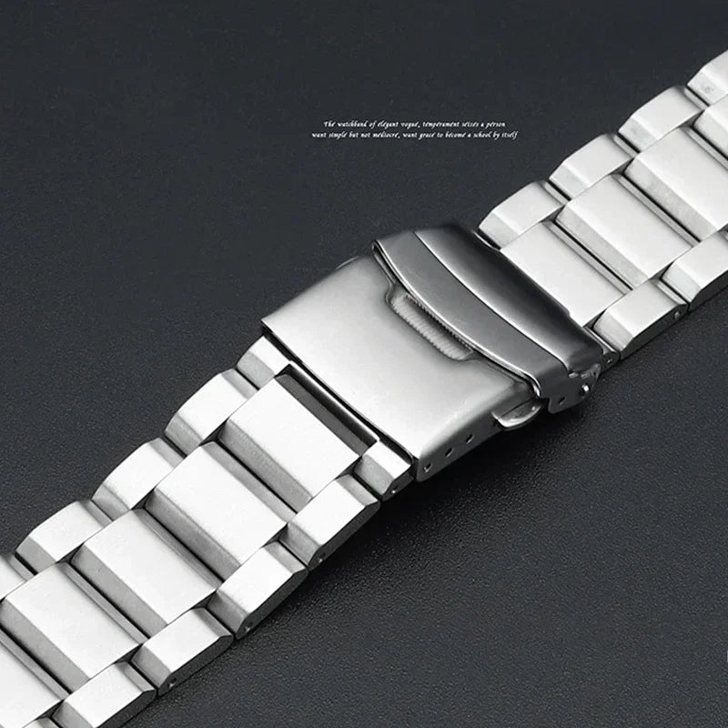 Stainless Steel Metal Watch Strap with Luxury Buckle (18–25mm)