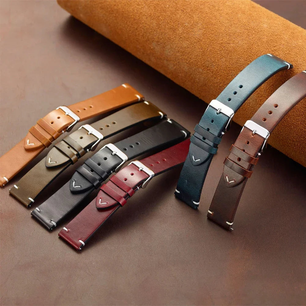 Seiko Vintage Oil Wax Leather Watch Strap – 18–24mm, Butterfly Buckle