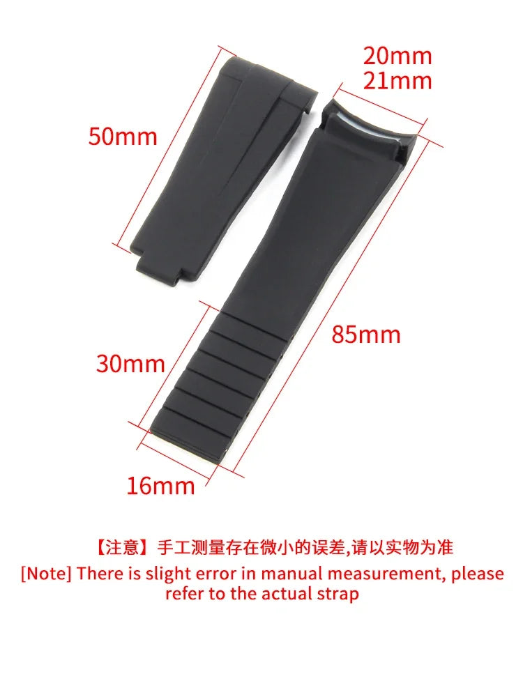 Silicone Rubber Watch Band 20mm for Rolex Daytona, Submariner, Yacht-