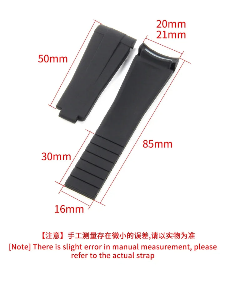 Silicone Rubber Watch Band 20mm for Rolex Daytona, Submariner, Yacht-