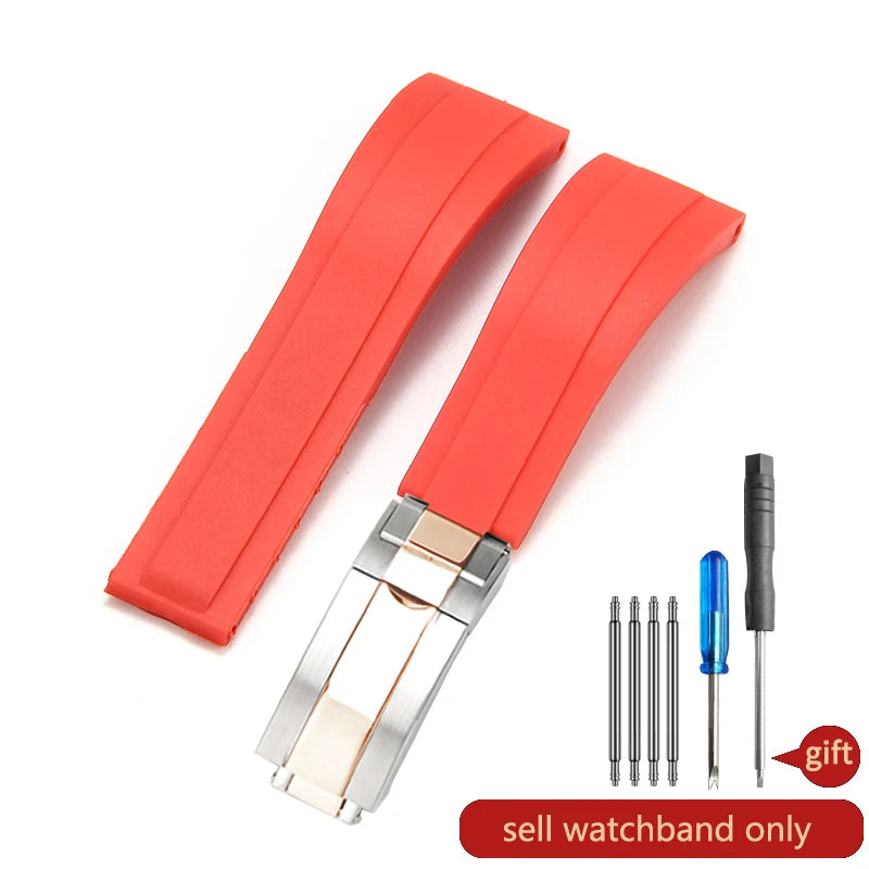 Rubber Watch Strap with Stainless Steel Butterfly Buckle for Rolex
