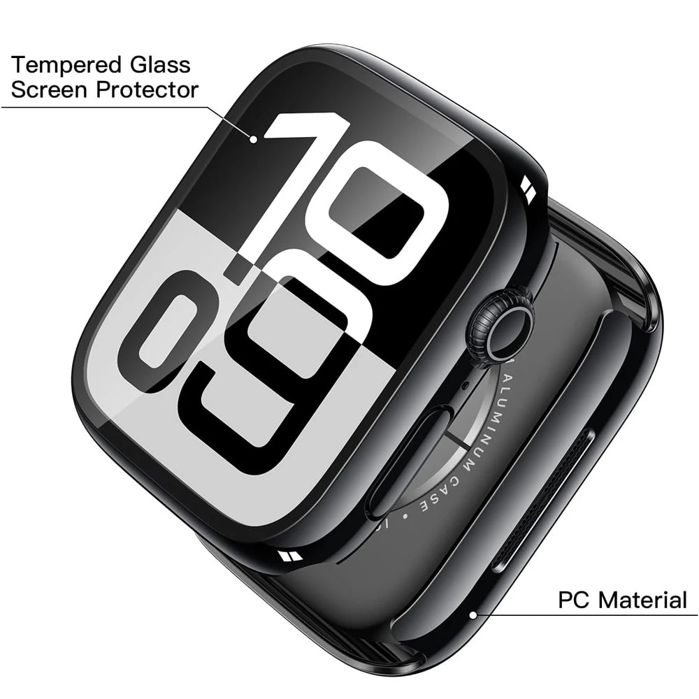 Screen Protector For Apple Watch Case Series 11 10 9 SE 8 7 6 5 46mm 42mm 45mm 44mm 40 41 PC Bumper+Tempered Glass iWatch Cover