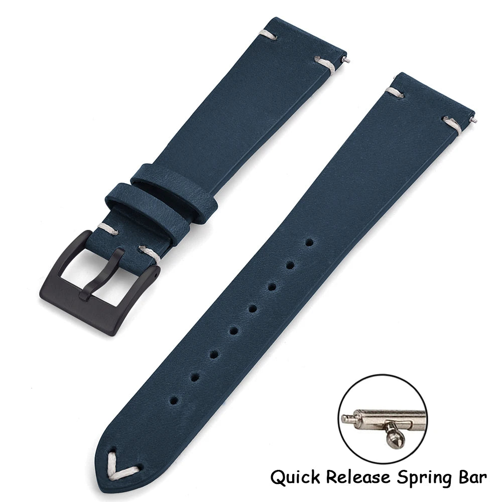 Crazy Horse Vintage Leather Quick-Release Watch Strap (18-22mm)