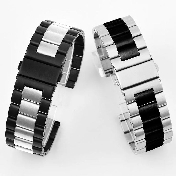 Black & White Steel Watch Band 20–24mm for Samsung Gear S3–S5 (46/42mm)