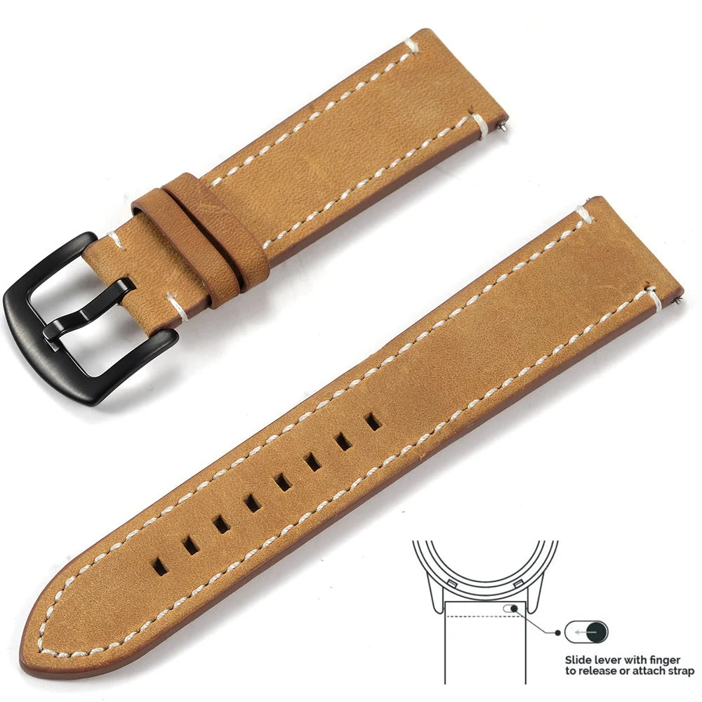 Genuine Leather Quick Release Watch Band 20–22mm for Huawei & Samsung Galaxy 45/46mm