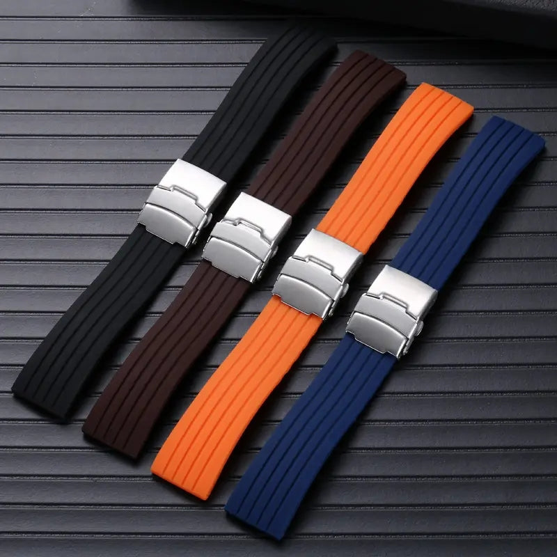 Striped Rubber Tire Watch Band 18–24mm with Deployment Buckle