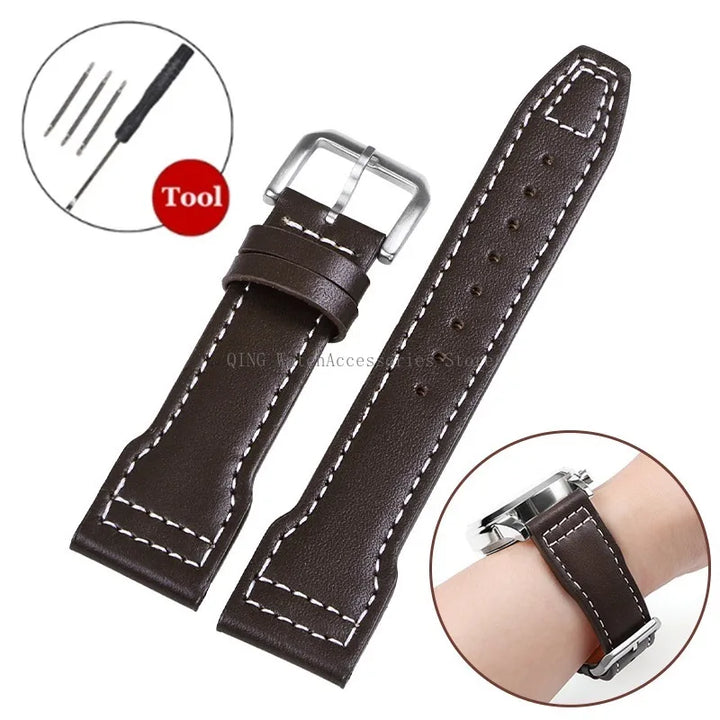 Genuine Cowhide Leather Strap for IWC Pilot – 20/21/22mm, Folding Buckle