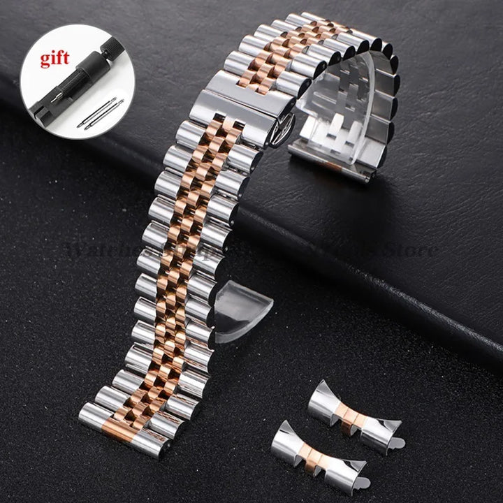 Solid Stainless Steel Watch Band 12–22mm for Rolex (Flat & Curved Ends)
