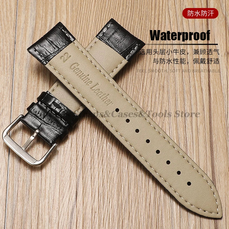Calfskin Leather Strap Slub Pattern 12/13/14/15/16/17/18/19/20/21/22/23/24mm Universal Watchband for Samsung SmartWatch Bracelet