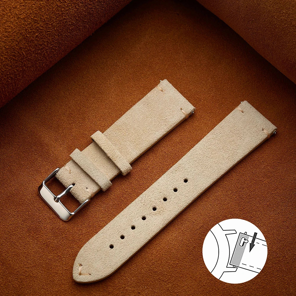 Quick Release Soft Suede Leather Watch Strap (14–22mm)
