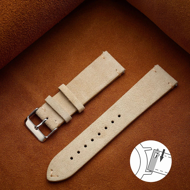 Quick Release Soft Suede Leather Watch Strap (14–22mm)