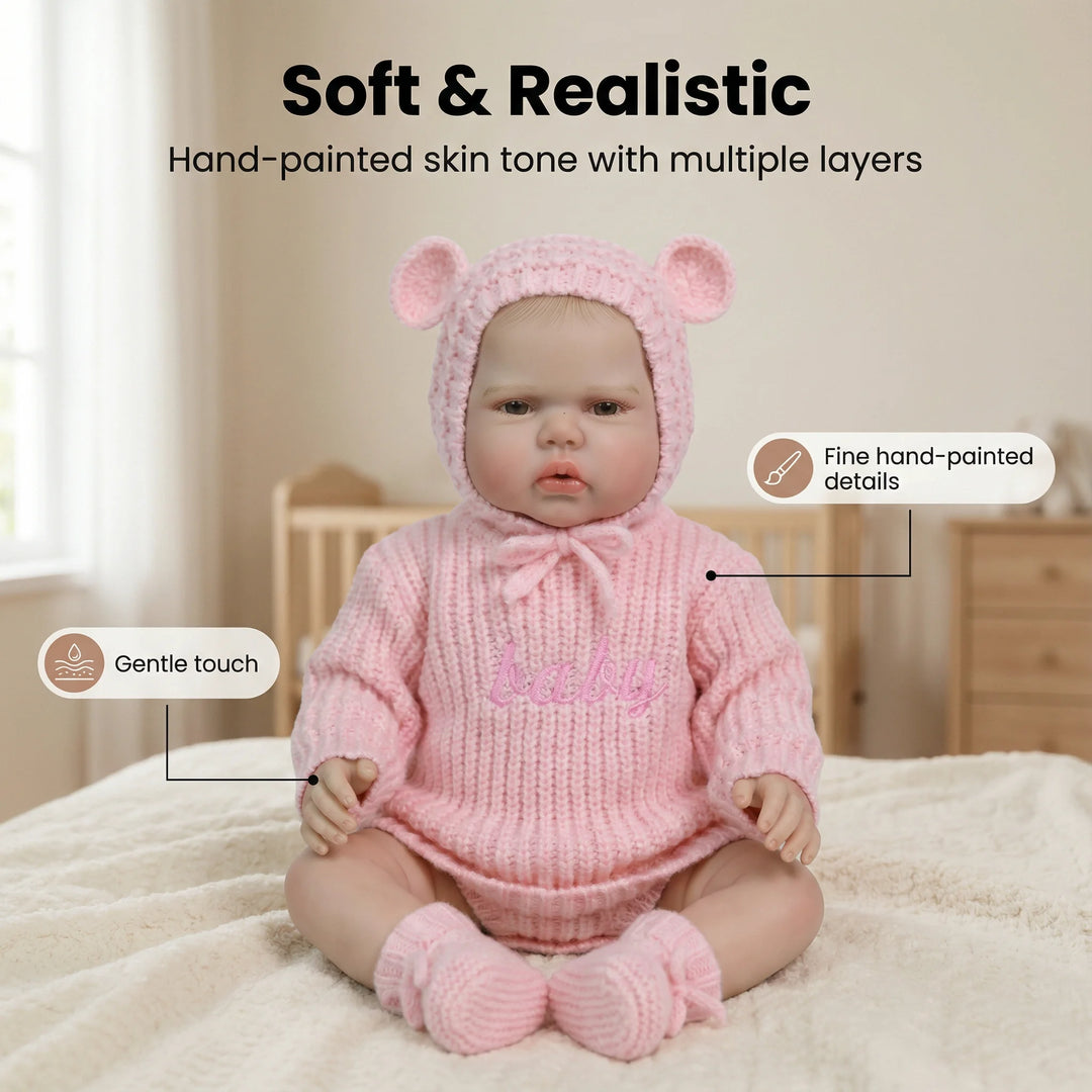 NPK 19inch Small Awake Pickle Reborn Baby Doll with 3D Skin And Multiple Layers Painting - Lifelike Newborn Soft Cloth Body Doll