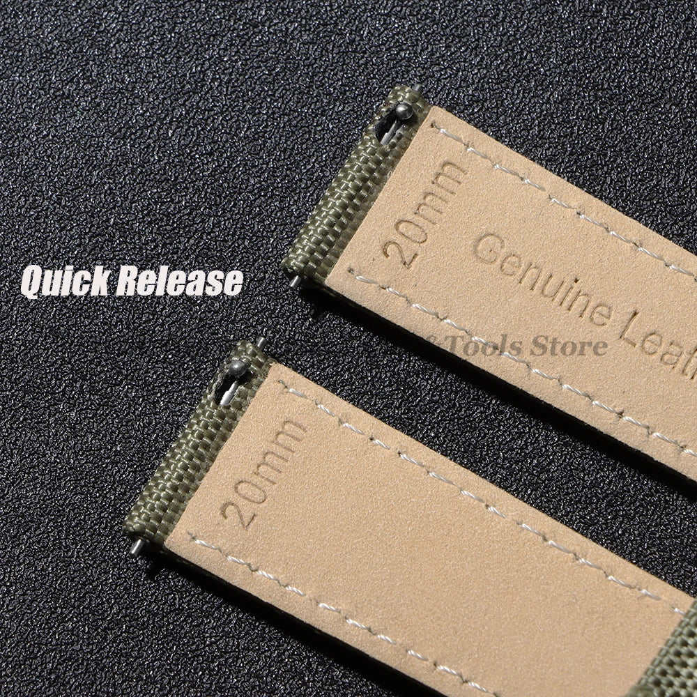 Nylon & Leather Hybrid Watch Strap (20/22mm, Quick Release)