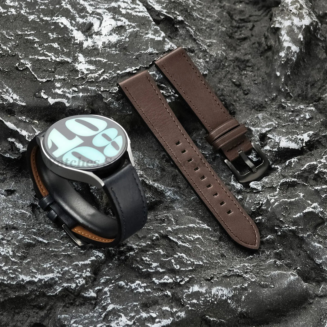 Leather Strap for Samsung Galaxy & Huawei Watches – Vintage Brown (20/22mm)