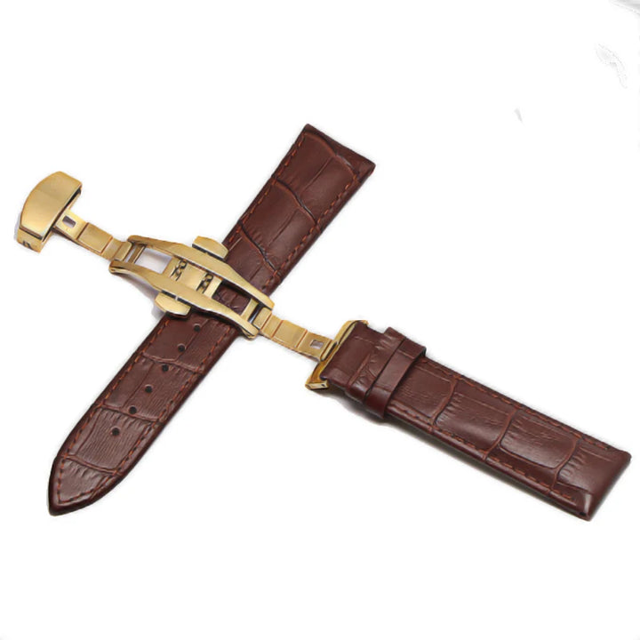 Genuine Leather Watch Strap with Steel & Butterfly Buckle (18-20mm)