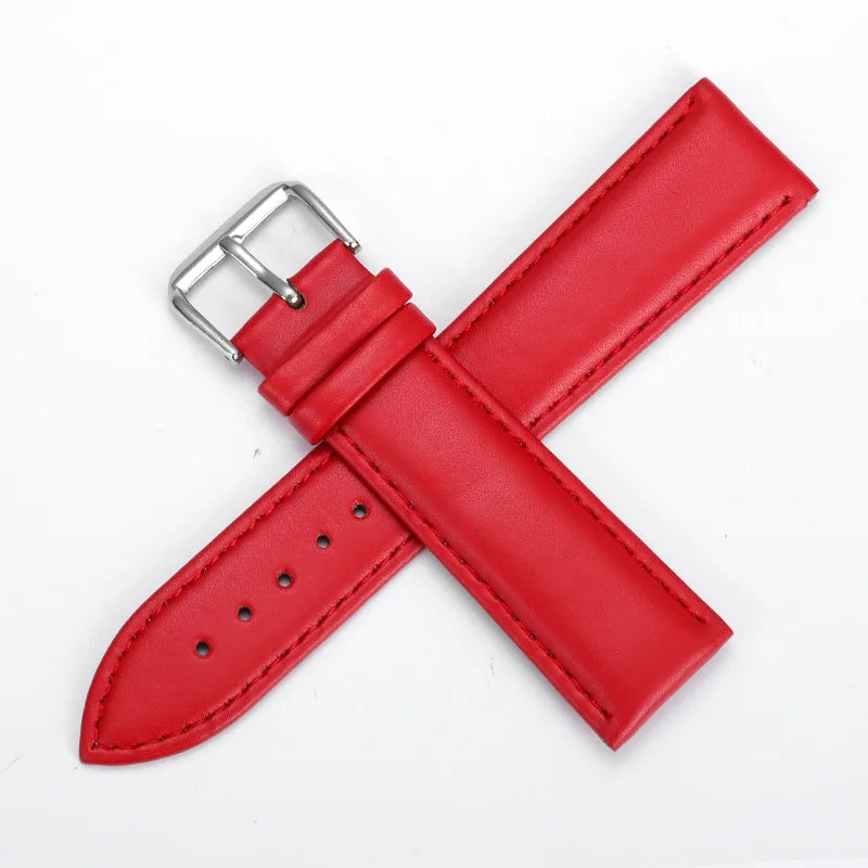 Soft Leather Watch Strap 8–24mm for Men & Women (Purple, Green, Blue)