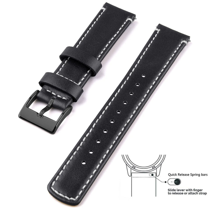Top Grain Genuine Leather Quick Release Watch Band 20–22mm for Samsung Galaxy Watch