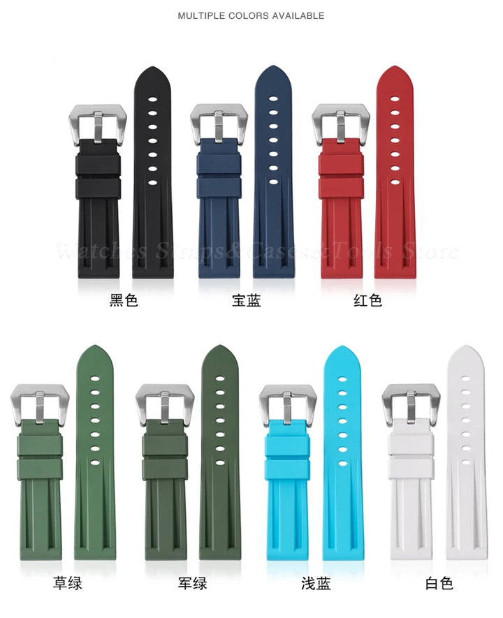 FKM Fluororubber Strap Watchband For Panerai 111 386 441 22mm 24mm Bracelet for Seiko for Tissot Men's Waterproof High Quality