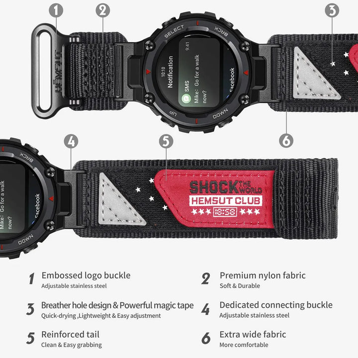 HEMSUT Nylon Watch Strap for Amazfit T-Rex 1/2/Pro – Four Seasons Sports Band