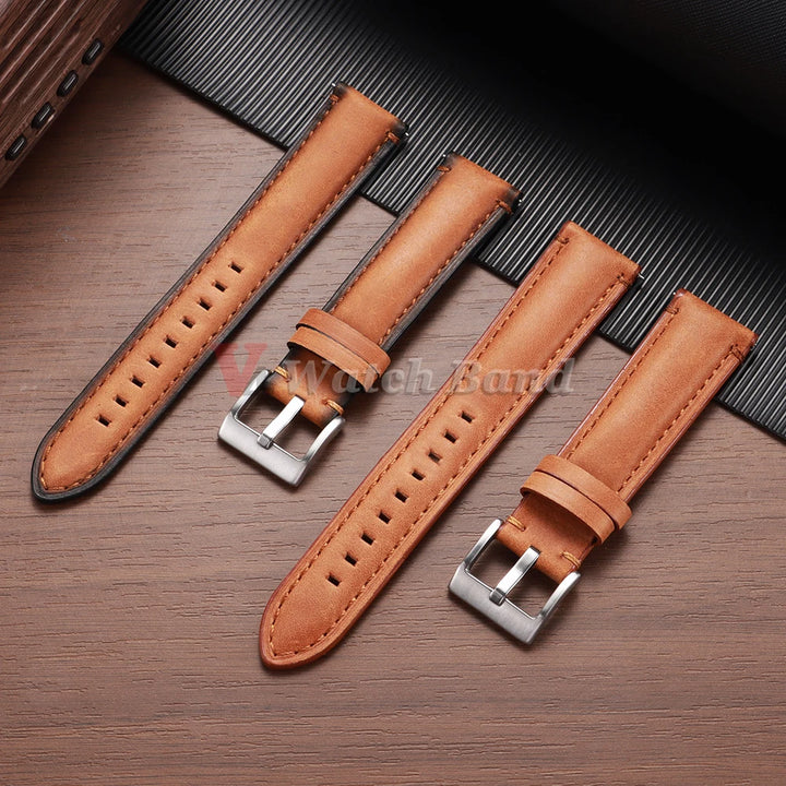Cowhide Leather Watch Band 20–24mm for Fossil & Samsung (Brown, Quick Release)
