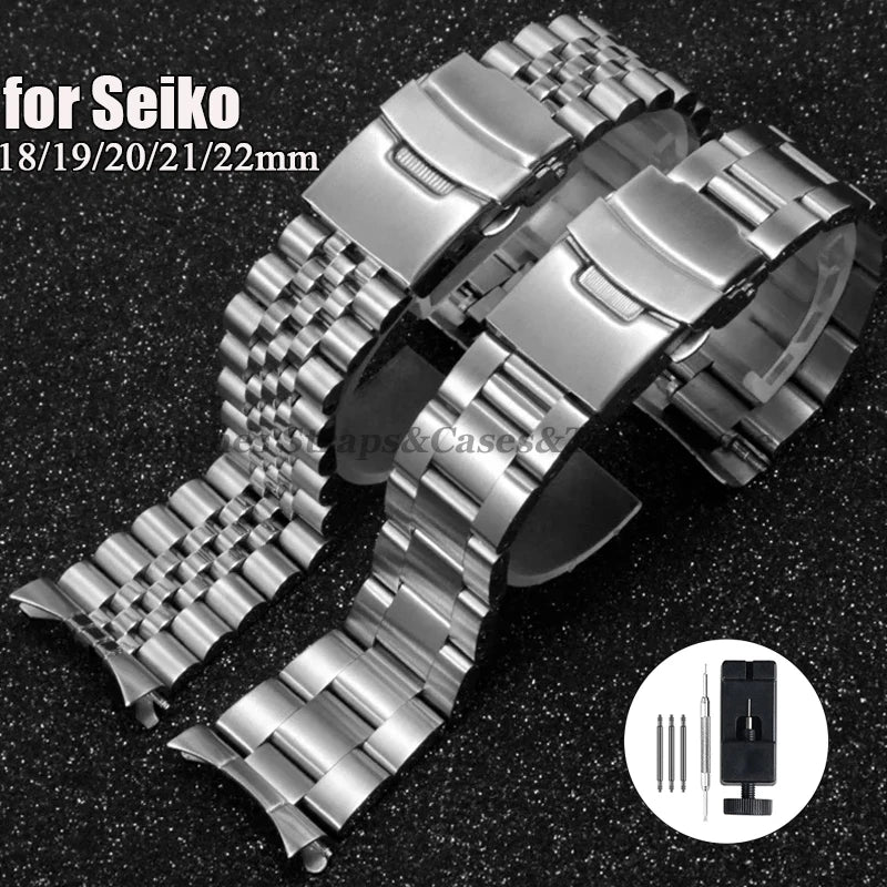 Solid Stainless Steel Watch Strap 18–22mm for Seiko, Jubilee & Oyster