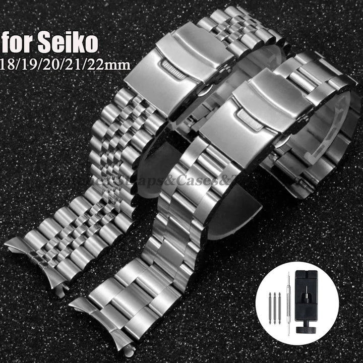 Solid Stainless Steel Watch Strap 18–22mm for Seiko, Jubilee & Oyster