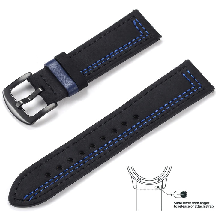 Genuine Leather Quick Release Watch Band 20–22mm for Huawei & Samsung Galaxy 45/46mm