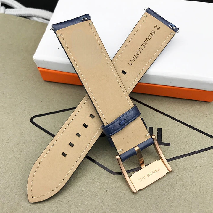 Genuine Leather Watch Strap for Fossil (22/24mm, Dark Blue)