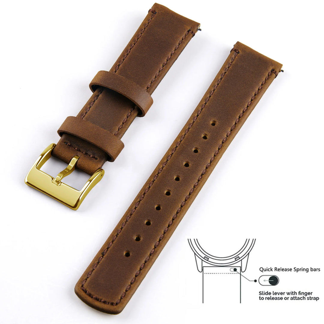 Genuine Top Grain Leather Quick Release Watch Band 20–22mm for Samsung Galaxy Watch