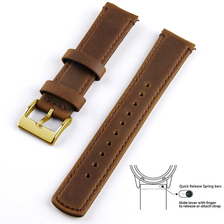 Genuine Top Grain Leather Quick Release Watch Band 20–22mm for Samsung Galaxy Watch