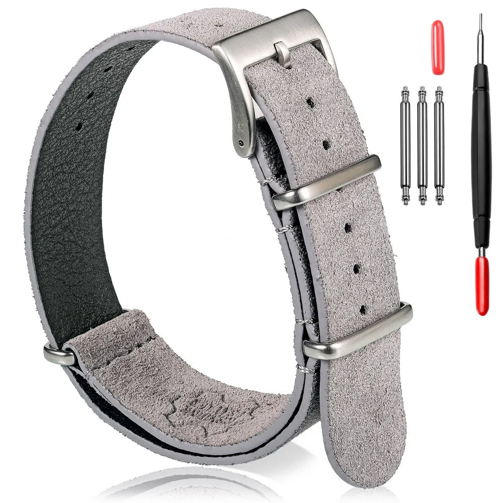 HEMSUT Suede Leather One-Piece Vintage Watch Strap (18-22mm)