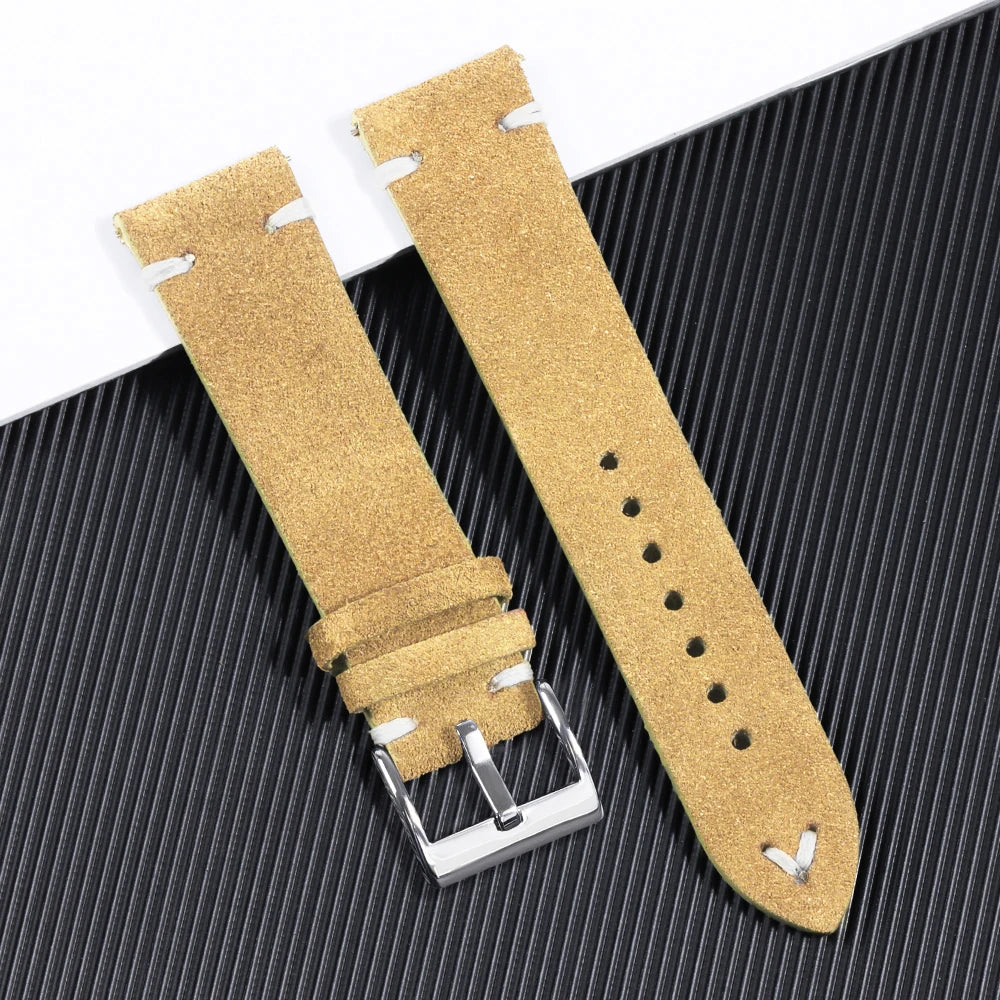 Vintage Suede Leather Watch Strap (Handmade Stitching)