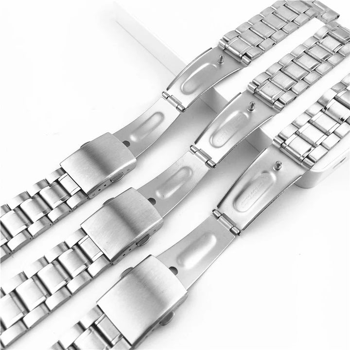 Universal Stainless Steel Watch Strap with Folding Buckle (18–22mm)