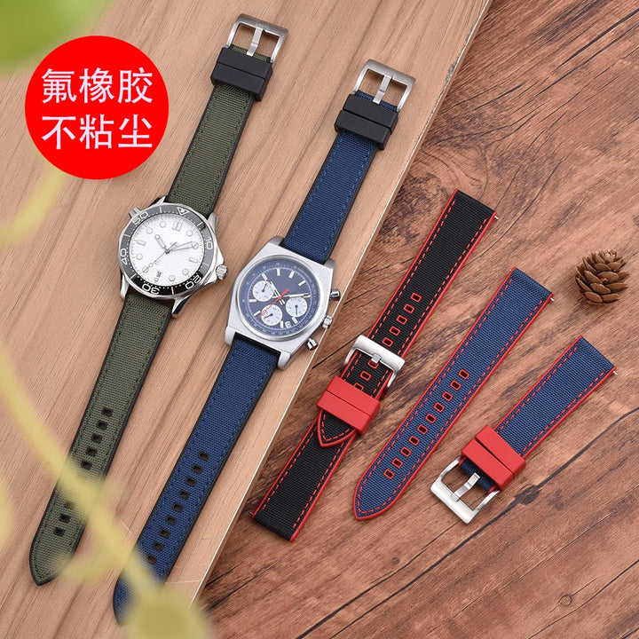 Premium Hybrid FKM Nylon Watch Band Quick Release Rubber Watch Strap 20mm 22mm Watch Strap Watch Replacement Watchband
