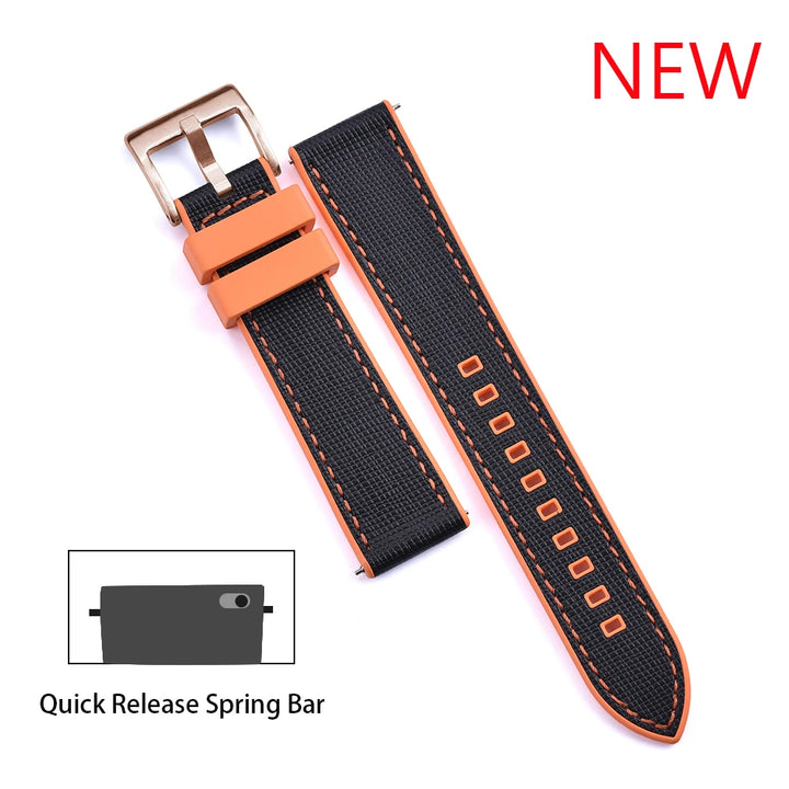 JUELONG New Design FKM Watch Strap 20mm 22mm Quick Release Hybrid Fluoro Rubber Saffiano Leather Watchbands