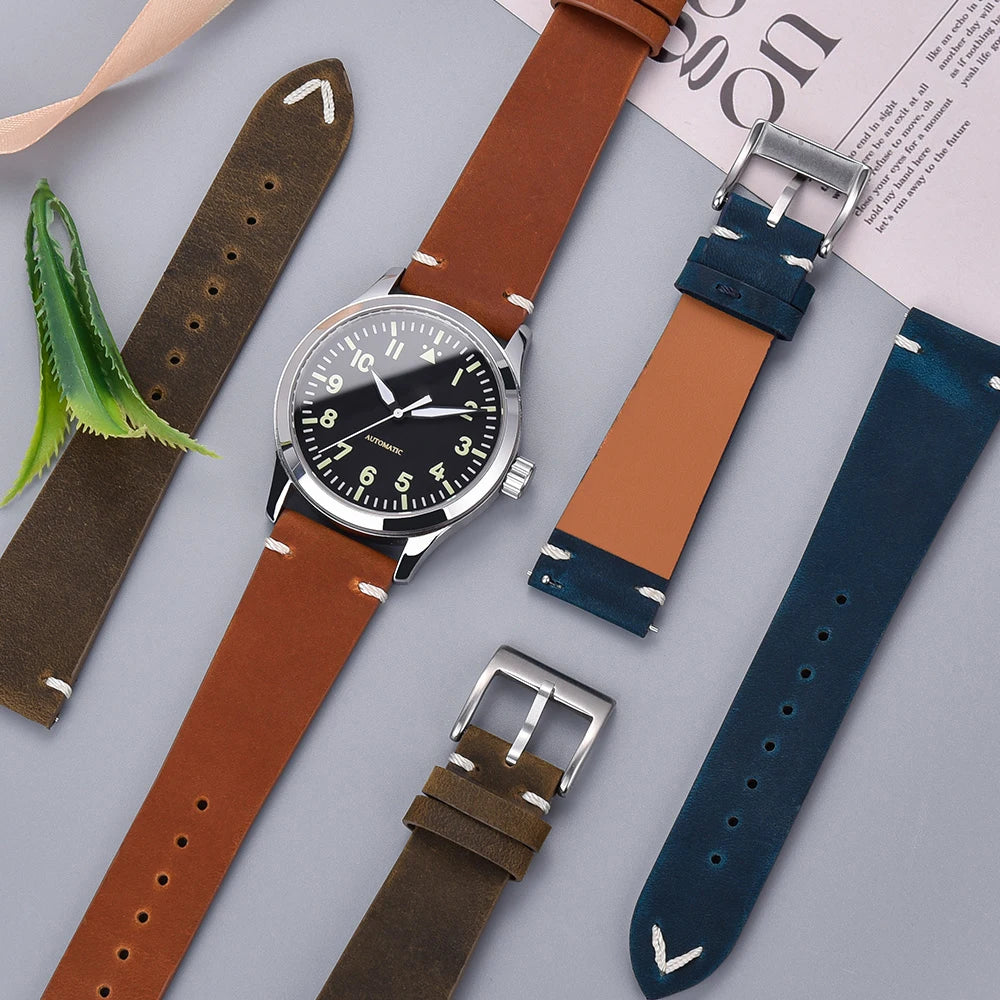 Crazy Horse Vintage Leather Quick-Release Watch Strap (18-22mm)