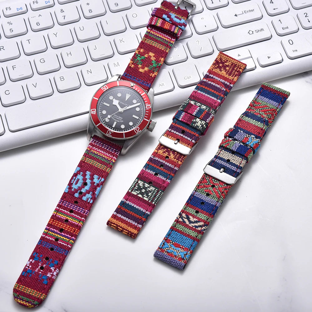 JUELONG Multicolor Nylon Sailcloth Watch Strap 20/22mm