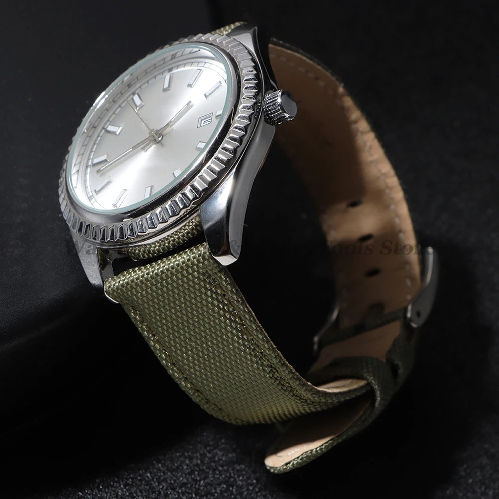 Nylon & Leather Hybrid Watch Strap (20/22mm, Quick Release)
