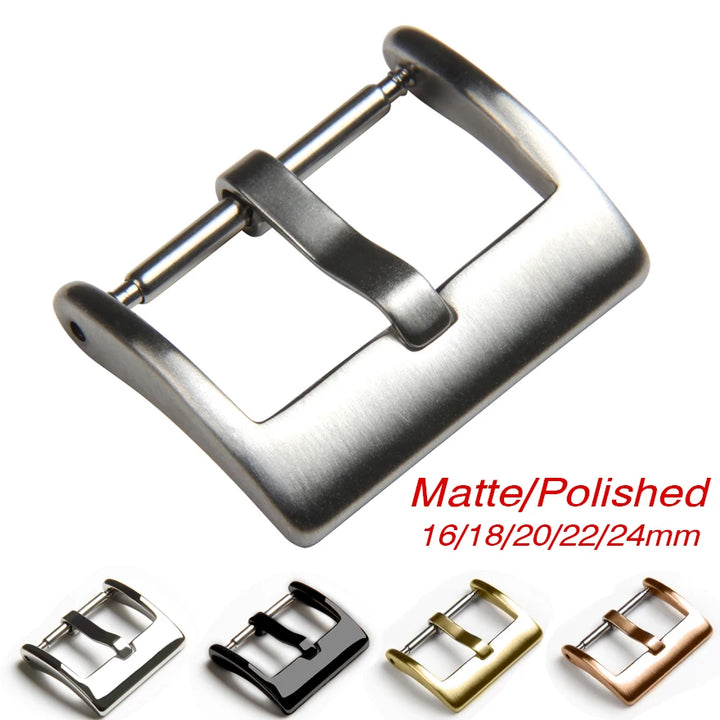 Metal Watch Buckle – 16–24mm, Stainless Steel, Silver/Black/Rose Gold