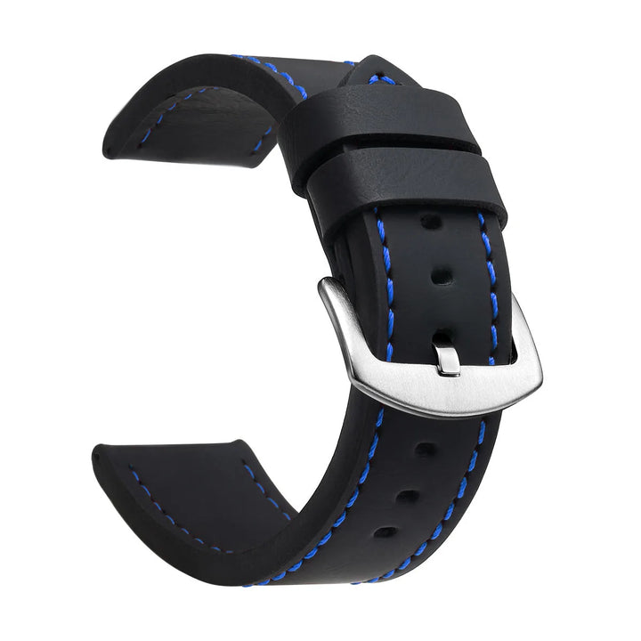 Fashion Vintage Leather Watch Strap – 18–24mm, Stainless Steel Buckle