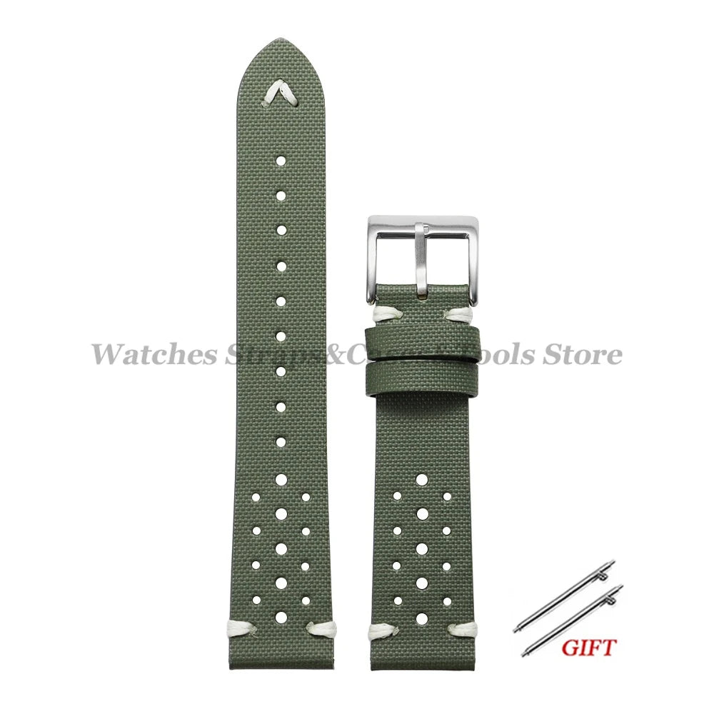 Premium Nylon Sailcloth Watch Strap 18mm 20mm 22mm Band Quick Release Perforated Breathable Watchband for Men's Women Wristbelts