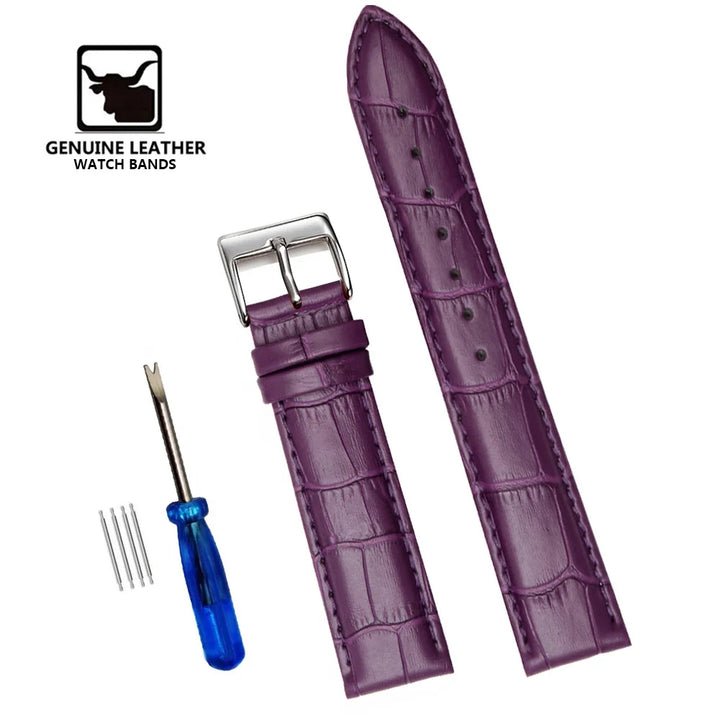 Cowhide Genuine Leather Watch Strap – 12–24mm with Tool