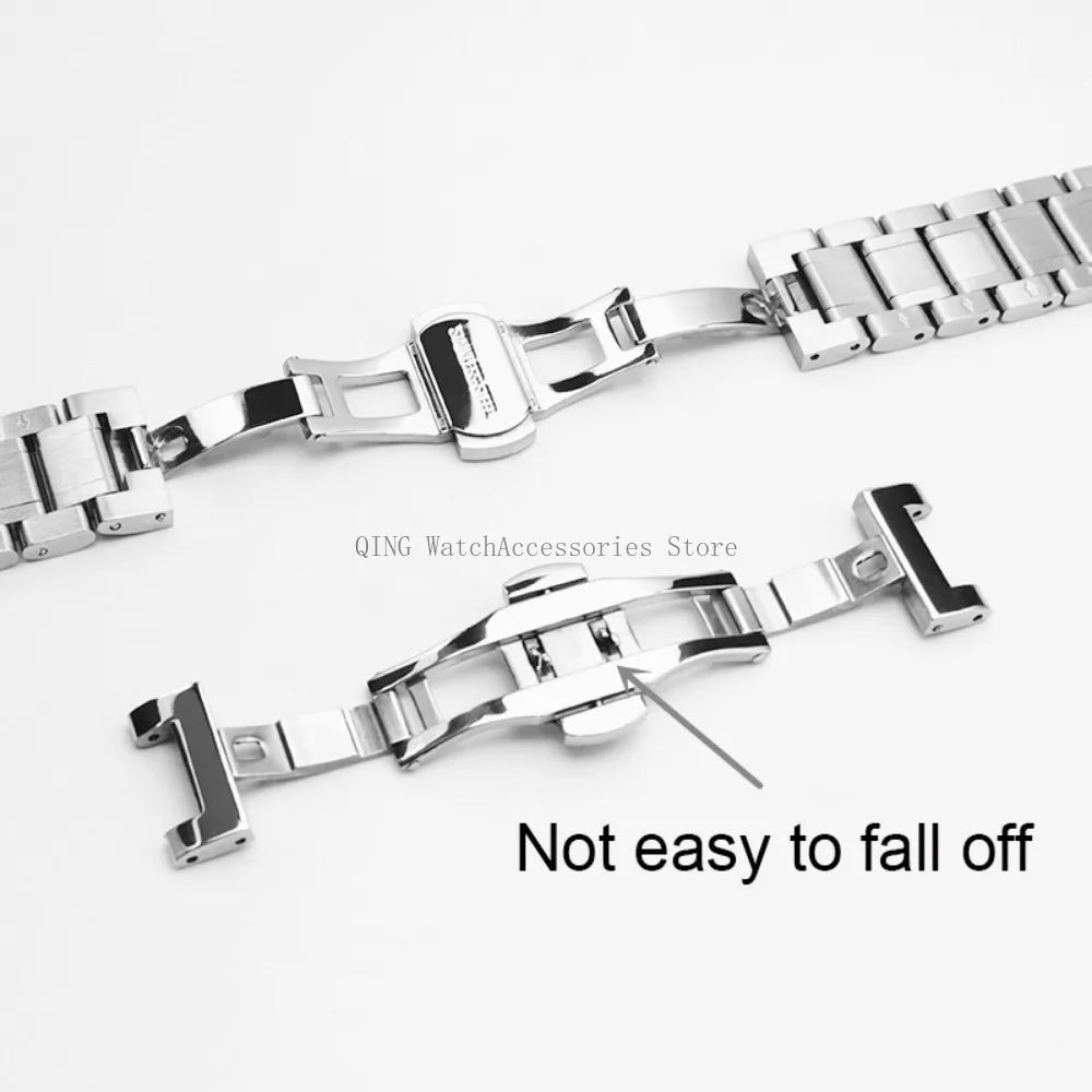 Curved End Solid Stainless Steel Watch Strap – Universal with Butterfly Buckle
