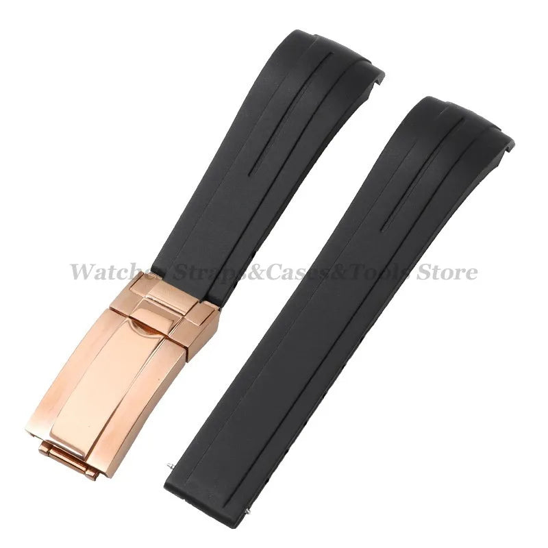 Curved Rubber Watch Strap for Rolex Daytona/Submariner – 20–22mm, Silicone