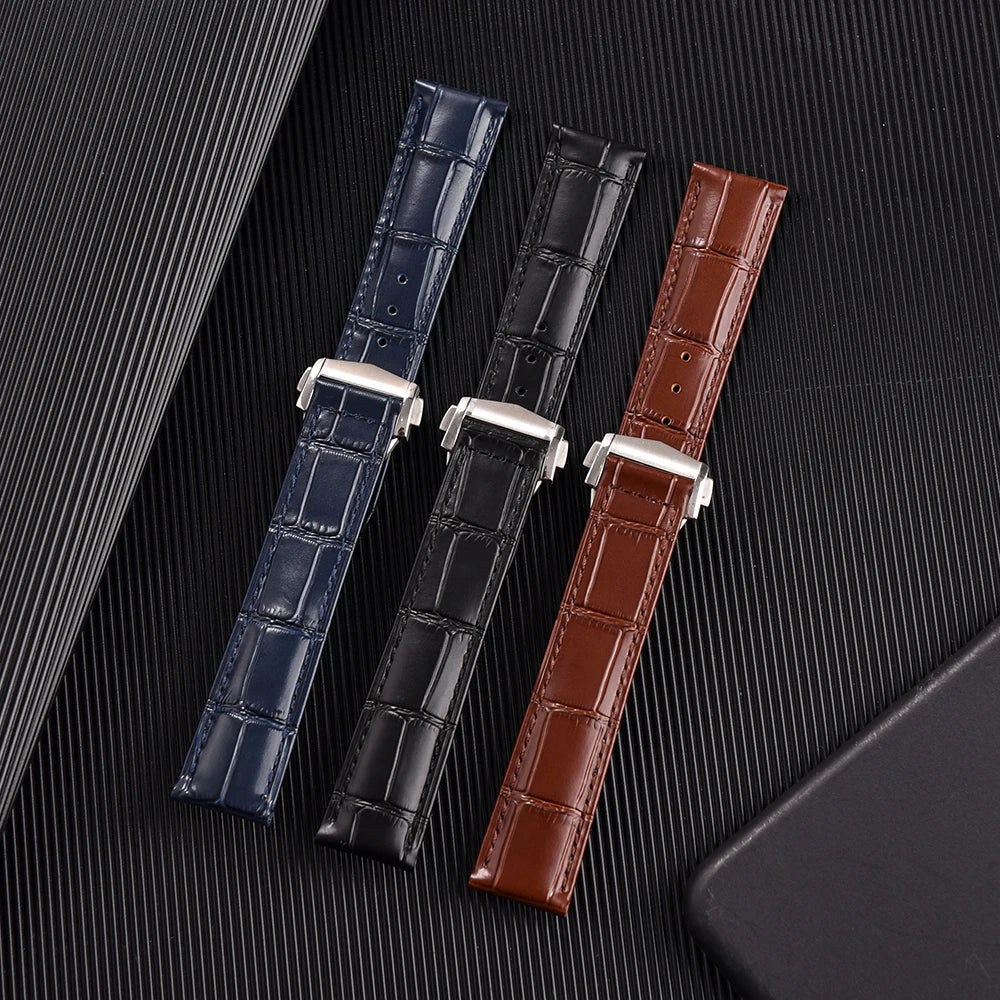 Premium Grade Bamboo Strip Pattern Leather Watch Strap 19mm 20mm 21mm 22mm Perfect Fit Flat End Universal Quick Release Bands