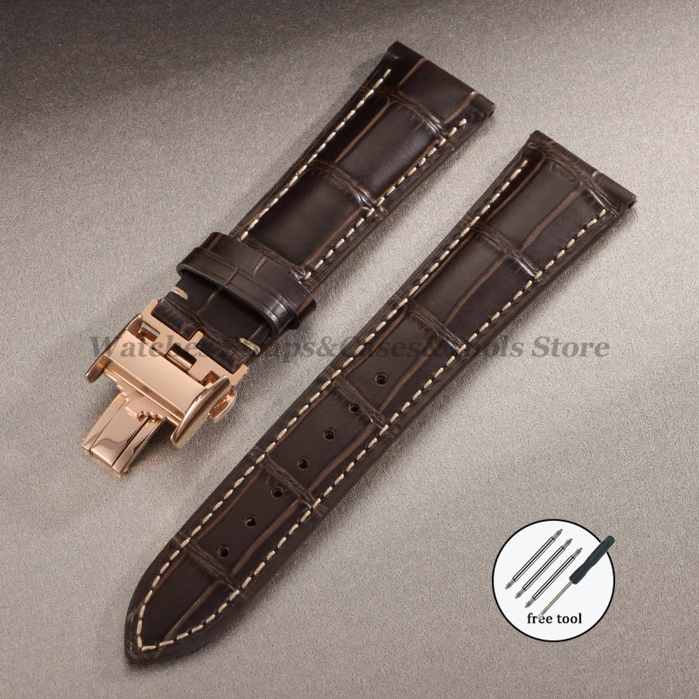 18mm 19mm 20mm 21mm 22mm Cowhide Leather Watch Strap for Longines Watch Bracelet Universal Butterfly Clasp Wristband Replacement
